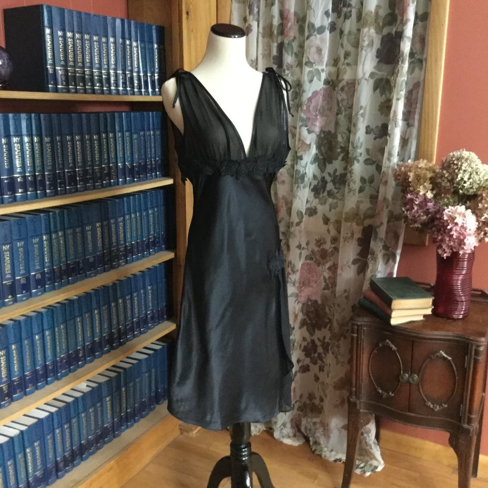 Black Semi-Sheer Nightgown With Shoulder Ties